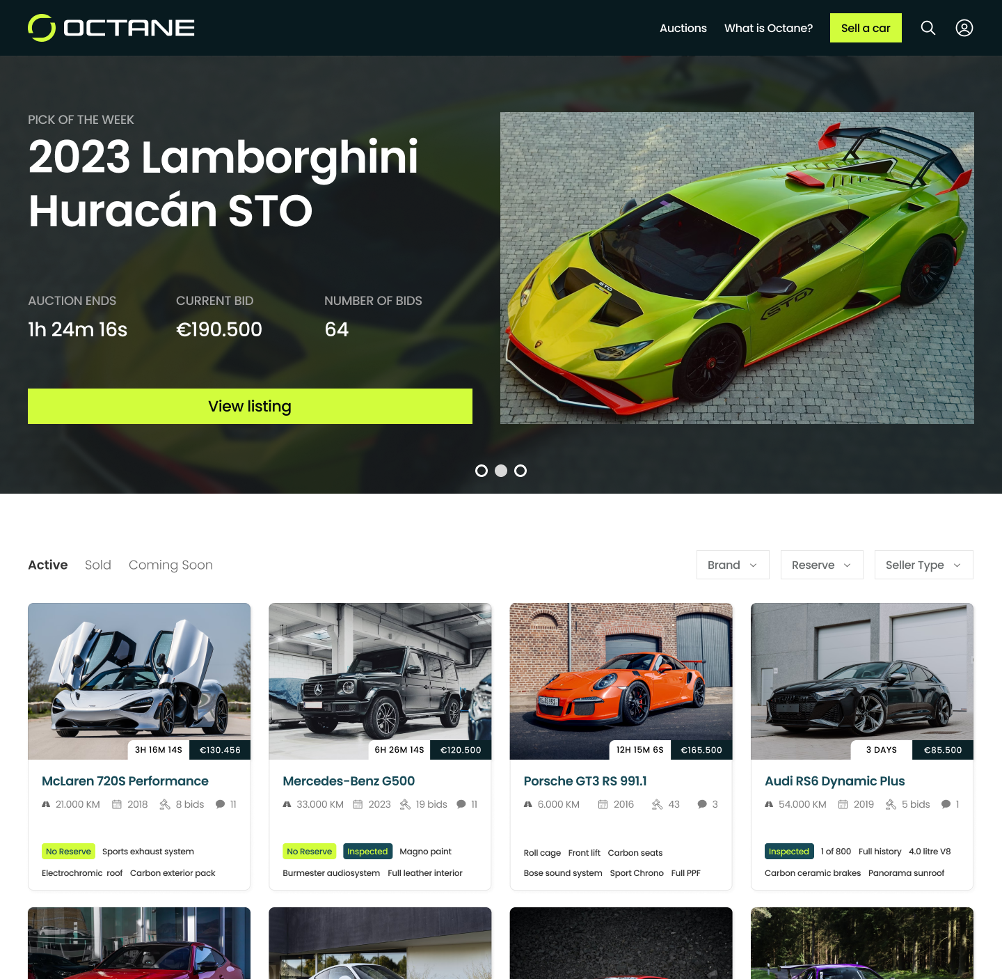 Octane Automotive auto veiling platform mockup - Nederlandse auto veiling app voor autoliefhebbers